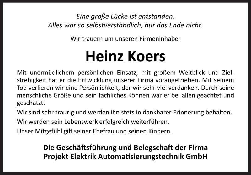 Traueranzeige für Heinz Koers vom 09.01.2021 aus Neue Osnabrücker Zeitung GmbH & Co. KG