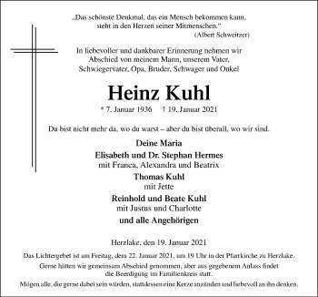 Traueranzeige von Heinz Kuhl von Neue Osnabrücker Zeitung GmbH & Co. KG