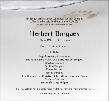Traueranzeige von Herbert Borgaes von Neue Osnabrücker Zeitung GmbH & Co. KG