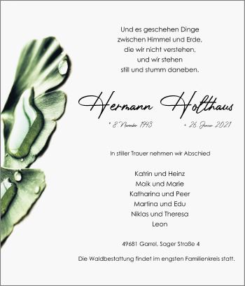 Traueranzeige von Hermann Holthaus von Neue Osnabrücker Zeitung GmbH & Co. KG