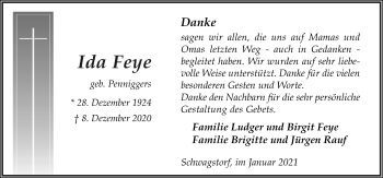 Traueranzeige von Ida Feye von Neue Osnabrücker Zeitung GmbH & Co. KG