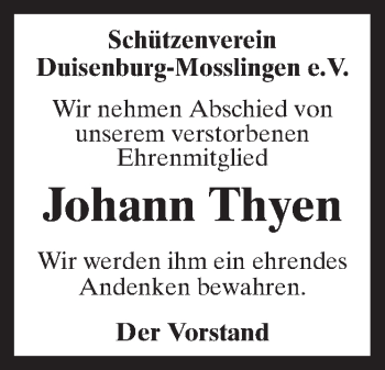 Traueranzeige von Johann Thyen von Neue Osnabrücker Zeitung GmbH & Co. KG