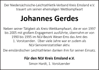 Traueranzeige von Johannes Gerdes von Neue Osnabrücker Zeitung GmbH & Co. KG