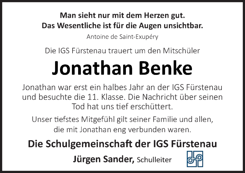  Traueranzeige für Jonathan Benke vom 16.01.2021 aus Neue Osnabrücker Zeitung GmbH & Co. KG