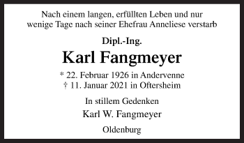 Traueranzeige von Karl Fangmeyer von Neue Osnabrücker Zeitung GmbH & Co. KG