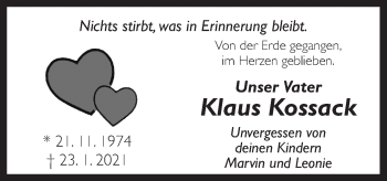 Traueranzeige von Klaus Kossack von Neue Osnabrücker Zeitung GmbH & Co. KG