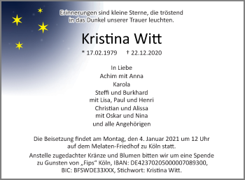 Traueranzeige von Kristina Witt von Neue Osnabrücker Zeitung GmbH & Co. KG