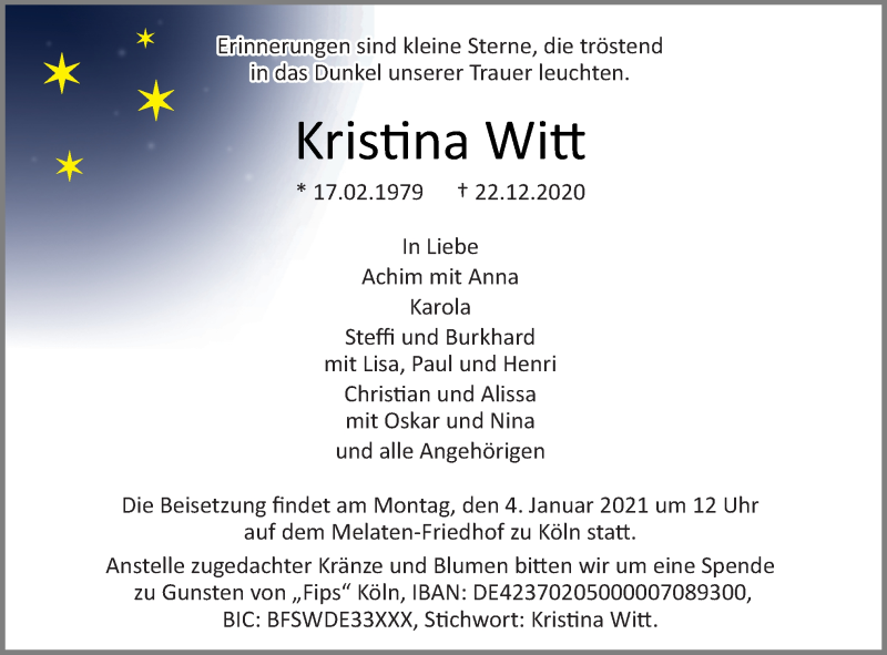 Traueranzeige für Kristina Witt vom 02.01.2021 aus Neue Osnabrücker Zeitung GmbH & Co. KG