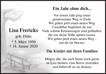 Traueranzeige von Lisa Frericks von Neue Osnabrücker Zeitung GmbH & Co. KG