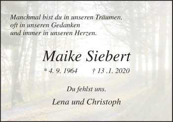 Traueranzeige von Maike Siebert von Neue Osnabrücker Zeitung GmbH & Co. KG