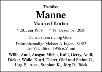 Traueranzeige von Manfred Körber von Neue Osnabrücker Zeitung GmbH & Co. KG