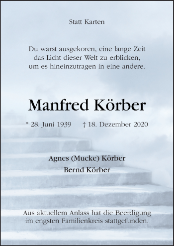 Traueranzeige von Manfred Körber von Neue Osnabrücker Zeitung GmbH & Co. KG