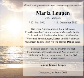 Traueranzeige von Maria Leupen von Neue Osnabrücker Zeitung GmbH & Co. KG