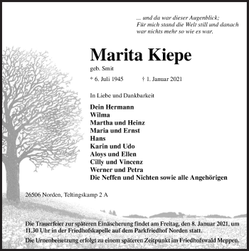 Traueranzeige von Marita Kiepe von Neue Osnabrücker Zeitung GmbH & Co. KG