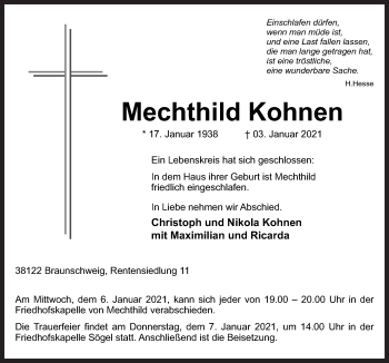 Traueranzeige von Mechthild Kohnen von Neue Osnabrücker Zeitung GmbH & Co. KG