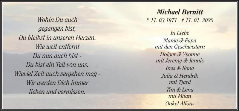  Traueranzeige für Michael Bernitt vom 06.01.2021 aus Neue Osnabrücker Zeitung GmbH & Co. KG