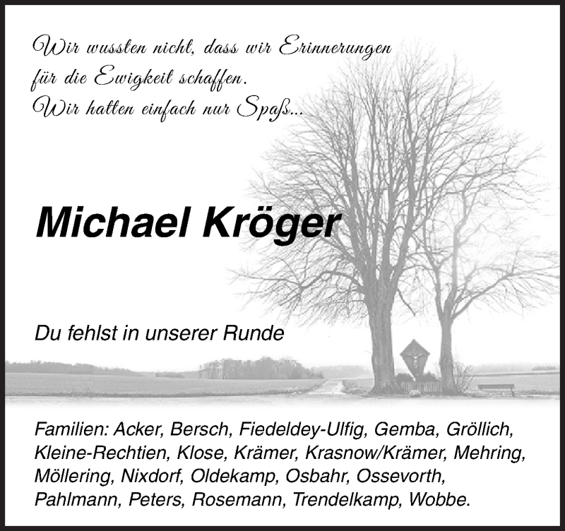  Traueranzeige für Michael Kröger vom 16.01.2021 aus Neue Osnabrücker Zeitung GmbH & Co. KG