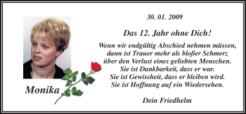 Traueranzeige von Monika  von Neue Osnabrücker Zeitung GmbH & Co. KG