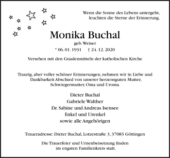 Traueranzeige von Monika Buchal von Neue Osnabrücker Zeitung GmbH & Co. KG