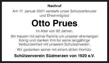Traueranzeige von Otto Prues von Neue Osnabrücker Zeitung GmbH & Co. KG