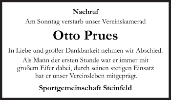 Traueranzeige von Otto Prues von Neue Osnabrücker Zeitung GmbH & Co. KG