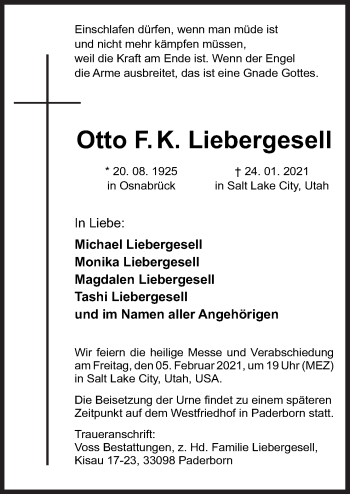 Traueranzeige von Otto F. K. Liebergesell von Neue Osnabrücker Zeitung GmbH & Co. KG