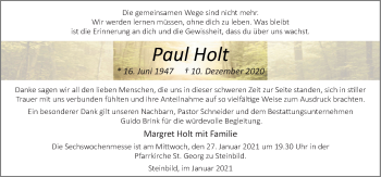 Traueranzeige von Paul Holt von Neue Osnabrücker Zeitung GmbH & Co. KG