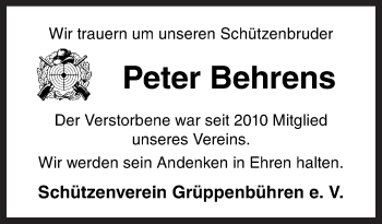 Traueranzeige von Peter Behrens von Neue Osnabrücker Zeitung GmbH & Co. KG