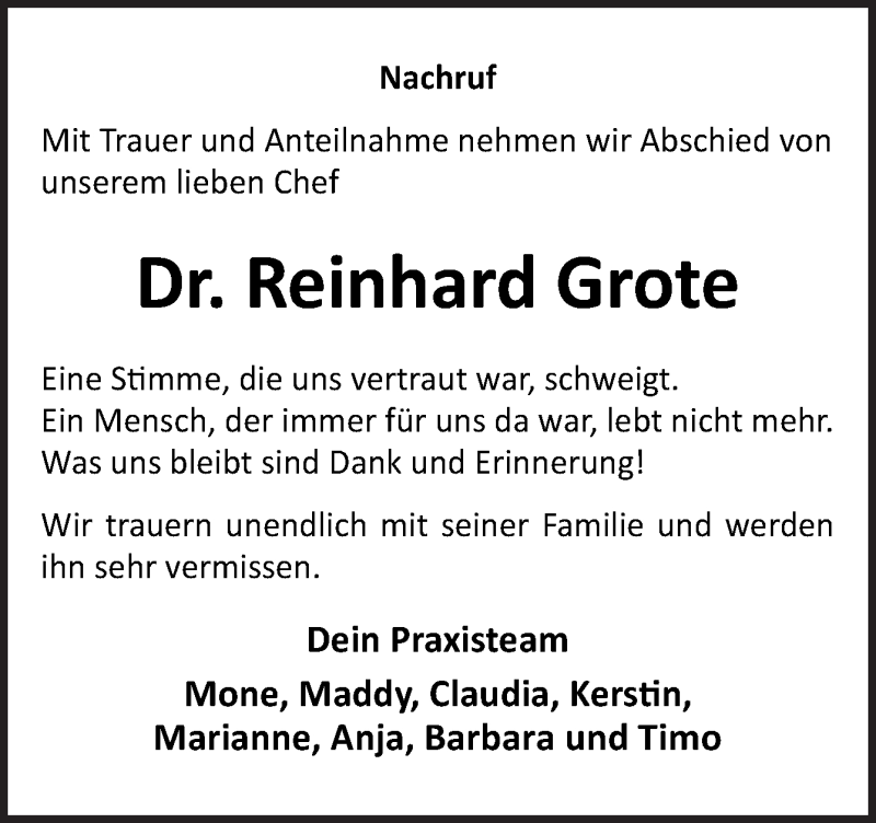  Traueranzeige für Reinhard Grote vom 09.01.2021 aus Neue Osnabrücker Zeitung GmbH & Co. KG