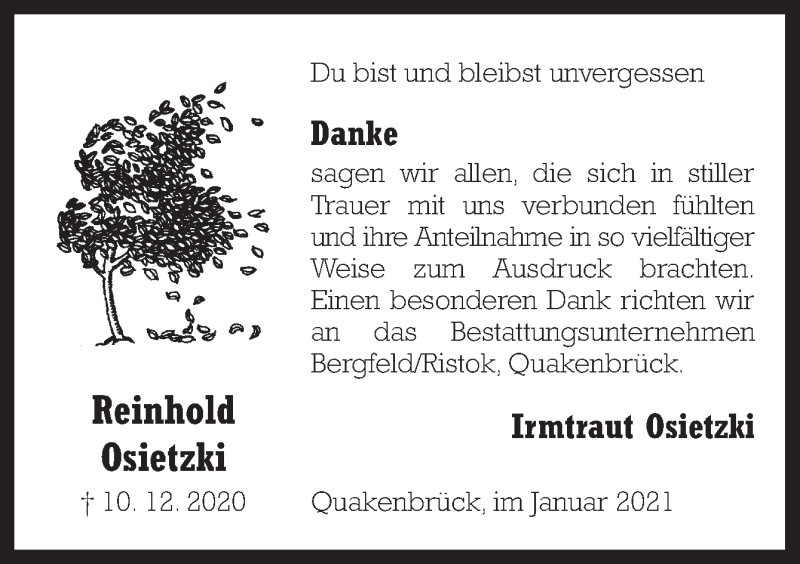  Traueranzeige für Reinhold Osietzki vom 09.01.2021 aus Neue Osnabrücker Zeitung GmbH & Co. KG