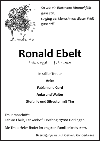 Traueranzeige von Ronald Ebelt von Neue Osnabrücker Zeitung GmbH & Co. KG