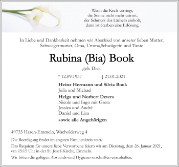 Traueranzeige von Rubina Book von Neue Osnabrücker Zeitung GmbH & Co. KG