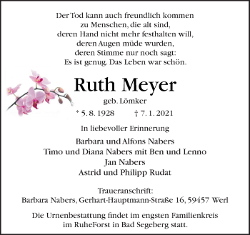 Traueranzeige von Ruth Meyer von Neue Osnabrücker Zeitung GmbH & Co. KG