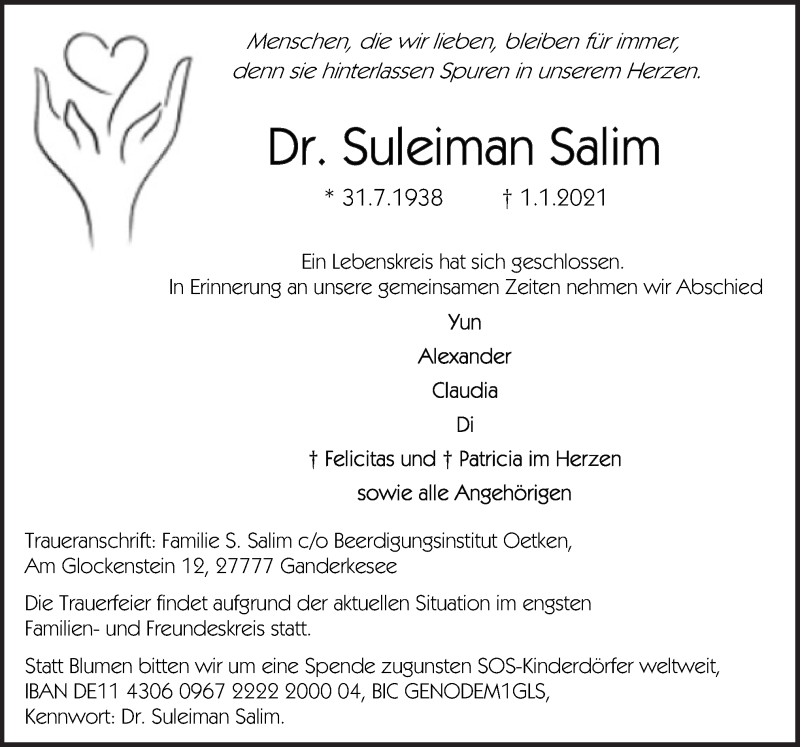  Traueranzeige für Suleiman Salim vom 08.01.2021 aus Neue Osnabrücker Zeitung GmbH & Co. KG