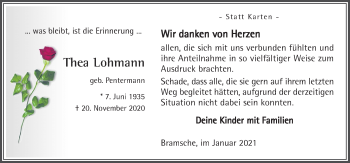 Traueranzeige von Thea Lohmann von Neue Osnabrücker Zeitung GmbH & Co. KG