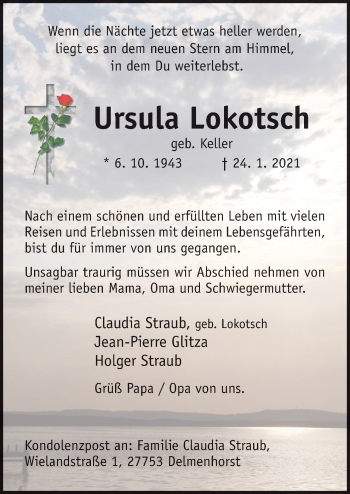 Traueranzeige von Ursula Lokotsch von Neue Osnabrücker Zeitung GmbH & Co. KG