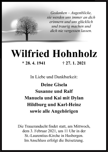 Traueranzeige von Wilfried Hohnholz von Neue Osnabrücker Zeitung GmbH & Co. KG