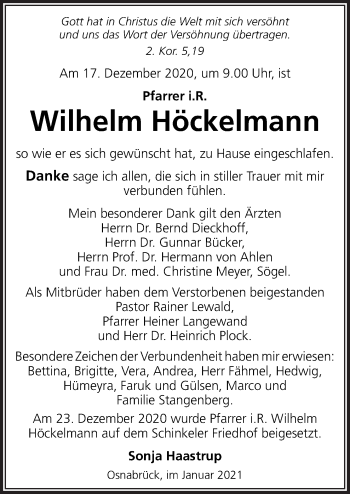 Traueranzeige von Wilhelm Höckelmann von Neue Osnabrücker Zeitung GmbH & Co. KG