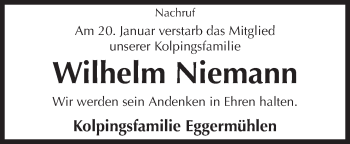 Traueranzeige von Wilhelm Niemann von Neue Osnabrücker Zeitung GmbH & Co. KG