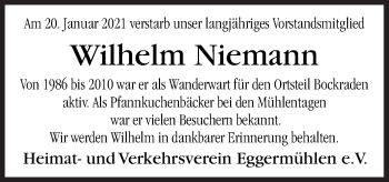 Traueranzeige von Wilhelm Niemann von Neue Osnabrücker Zeitung GmbH & Co. KG