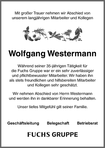 Traueranzeige von Wolfgang Westermann von Neue Osnabrücker Zeitung GmbH & Co. KG