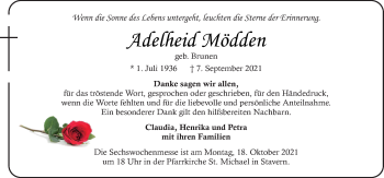 Traueranzeige von Adelheid Mödden von Neue Osnabrücker Zeitung GmbH & Co. KG