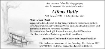 Traueranzeige von Alfons Dulle von Neue Osnabrücker Zeitung GmbH & Co. KG