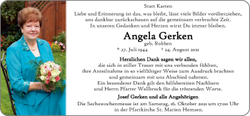 Traueranzeige von Angela Gerken von Neue Osnabrücker Zeitung GmbH & Co. KG