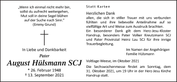 Traueranzeige von August Hülsmann von Neue Osnabrücker Zeitung GmbH & Co. KG