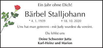 Traueranzeige von Bärbel Stalljohann von Neue Osnabrücker Zeitung GmbH & Co. KG