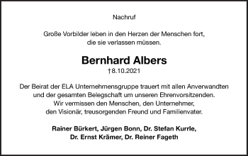 Traueranzeige von Bernhard Albers von Neue Osnabrücker Zeitung GmbH & Co. KG