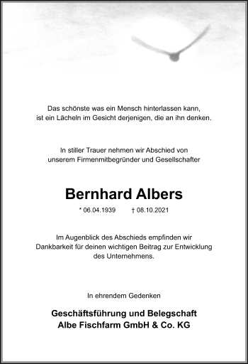 Traueranzeige von Bernhard Albers von Neue Osnabrücker Zeitung GmbH & Co. KG