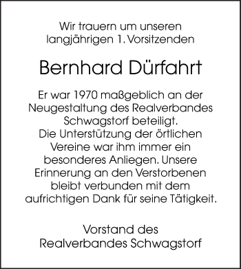 Traueranzeige von Bernhard Dürfahrt von Neue Osnabrücker Zeitung GmbH & Co. KG