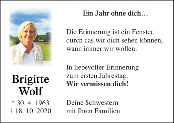 Traueranzeige von Brigitte Wolf von Neue Osnabrücker Zeitung GmbH & Co. KG